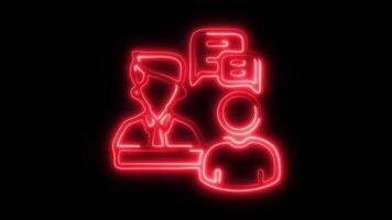 Glowing neon Interview icon isolated on black background motion graphic animation video