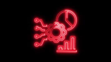 Glowing neon Data analysis Management icon isolated on black background motion graphic animation video