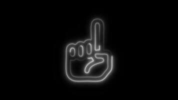 Glowing neon One Finger icon isolated on black background motion graphic animation video