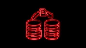 Glowing neon Data Migration icon isolated on black background motion graphic animation video