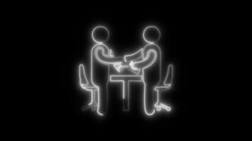 Glowing neon Job Interview icon isolated on black background motion graphic animation video