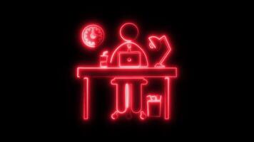 Glowing neon Working Man icon isolated on black background motion graphic animation video