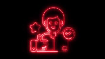 Glowing neon Customer Review icon isolated on black background motion graphic animation video