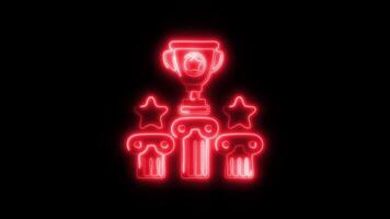 Glowing neon Trophy icon isolated on black background motion graphic animation video