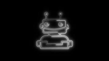 Glowing neon Robot icon isolated on black background motion graphic animation video