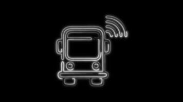 Glowing neon Bus icon isolated on black background motion graphic animation video