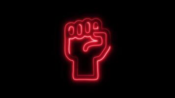 Glowing neon Fist icon isolated on black background motion graphic animation video