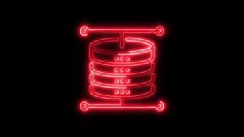 Glowing neon Database icon isolated on black background motion graphic animation video