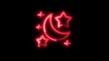 Glowing neon Moon icon isolated on black background motion graphic animation video