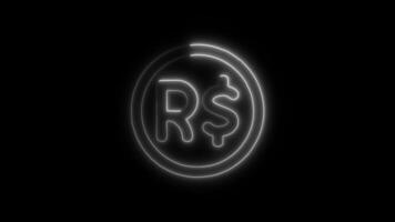 Glowing neon Currency Brazilian Real icon isolated on black background motion graphic animation video