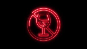 Glowing neon No Alcohol icon isolated on black background motion graphic animation video