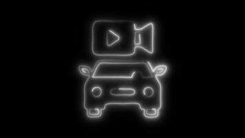 Glowing neon car Camera icon isolated on black background motion graphic animation video