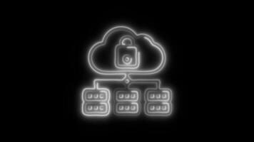 Glowing neon cloud Data Storage icon isolated on black background motion graphic animation video