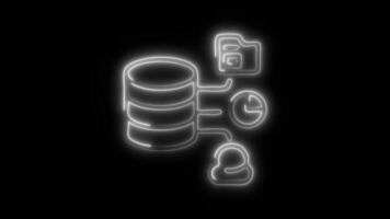 Glowing neon Database icon-1 isolated on black background motion graphic animation video