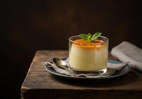 A dessert in a glass on a plate photo
