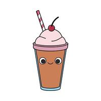 Cute Chocolate Smoothie with Cherry and Straw vector
