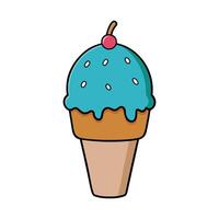 Blue ice cream with a cherry on top in a cone vector