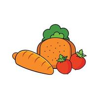 A collection of fresh and healthy vegetables, including a carrot, tomatoes and broccoli. vector