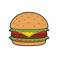 Cheeseburger with sesame seed bun, lettuce, tomato, cheese and beef patty vector