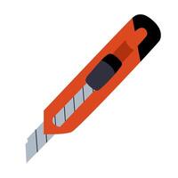 Retractable utility knife with segmented blade and red handle hand drawn flat illustration vector