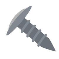 Metal screw with wide flat head and sharp tip hand drawn flat illustration vector