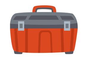 Red and gray toolbox with a handle and metal latches hand drawn flat illustration vector