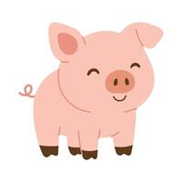 A cute cartoon pig with a smile on its face. The pig is pink and has a happy expression vector