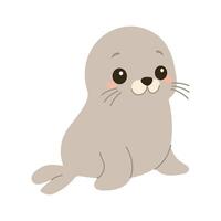 A cute cartoon seal is sitting on its back legs. The seal has a big smile on its face and is looking at the camera vector