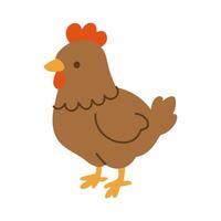A cartoon chicken with a red beak and orange feet. The chicken is standing on a white background vector