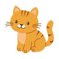 A cartoon cat with a smile on its face is sitting on a white background. The cat is orange and has stripes vector