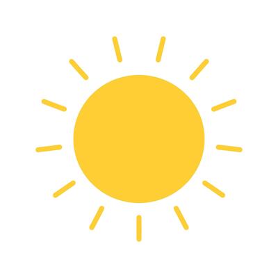 A yellow sun with rays of light shining on it. The sun is the center of the image and the rays of light are coming from it. Concept of warmth and brightness, as the sun is a symbol of light