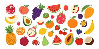 A colorful assortment of fruits and vegetables, including watermelon, apples, oranges, and bananas. Concept of abundance and freshness, with the various fruits vector