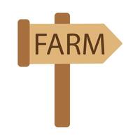 A wooden sign with the word Farm written on it. The sign is pointing to the right. The sign is brown and has a wooden post vector