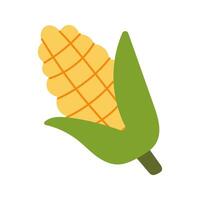 A cartoonish drawing of a corn cob with a green leaf. The corn is standing upright with its stem visible. The drawing has a playful and whimsical feel to it vector