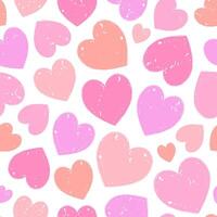 Pattern of colorful textured hearts in various shades of pink and red on a white background. vector