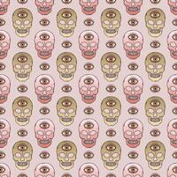 Seamless pattern with skulls with a third eye, stylized in pop art style. vector