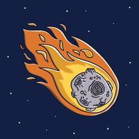 Asteroids fall like fireballs in space vector