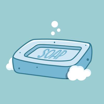 Blue bar soap with bubbles on the side