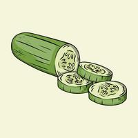 Fresh green cucumber slice illustration vector