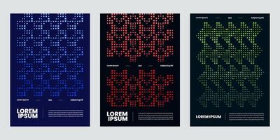 Postmodern with geometric pixel disintegration background, set of posters symbols mosaic textures with abstract square particles for media digital, disintegration for figures dispersed dotted vector