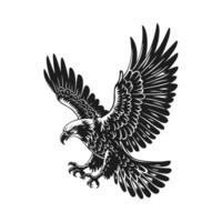 Monochrome graphic of a majestic eagle soaring with outstretched wings and sharp talons vector