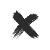 Hand-drawn black cross or X mark with rough, brushstroke texture on a white background vector