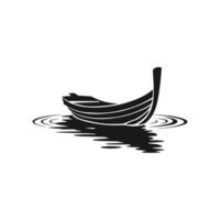 Simple black silhouette of a small boat floating on water with gentle ripples vector
