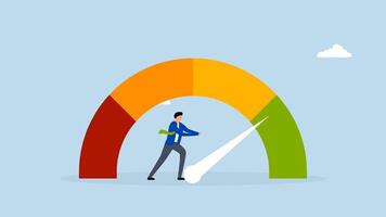 Push skill level, 4k animation of businessman pushing skill performance gauge. video