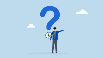 Open ended question, 4k animation of businessman with question mark compass guidance for answer. video