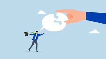 Complete communication speech bubble, 4k animation of businessman hand help connect jigsaw on speech bubble. video
