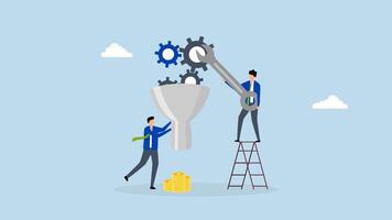 Optimization to improve result, 4k animation of businessman using wrench to optimize process better performance. video