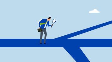Finding career path, 4k animation of businessman analyze career path with magnifying glass. video