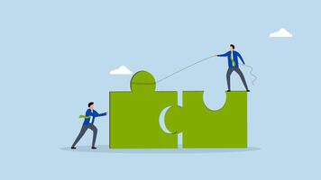 Jigsaw puzzle connection, 4k animation of businessman help connect jigsaw puzzle. video