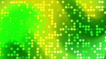 A vibrant background of glowing green dots with scattered yellow pixels. The design creates a pixelated, digital effect with an energetic, lively feel. video